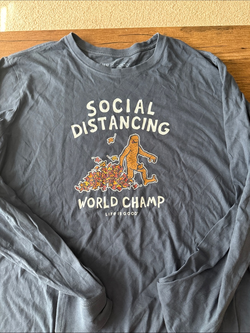 Life Is Good Men's Long Sleeve 'Social Distancing World Champ' Blue Shirt